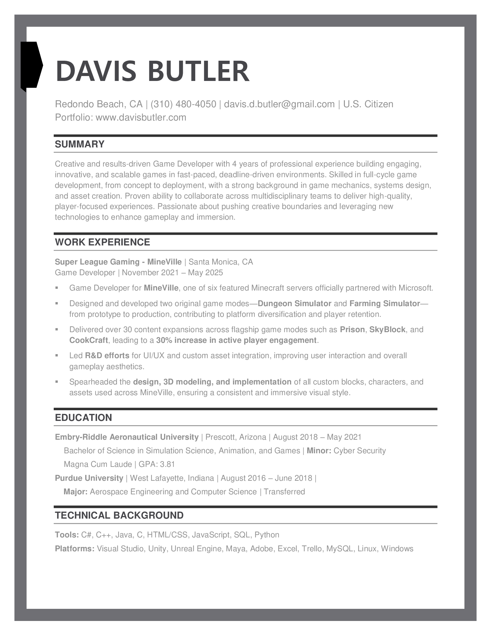 Resume of Davis Butler